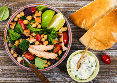 Mediterranean Grilled Chicken Salad With Chickpea Or Garbanzo Be